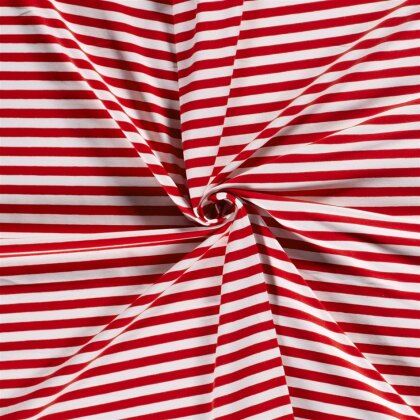 Baumwolljersey Streifen 10mm - rot/weiss