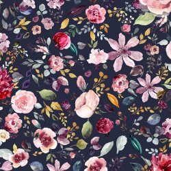 Baumwolljersey Organic Digital Streublumen - dunkelblau