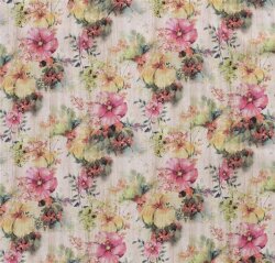 Interieurstoff Aquarell Blumen Leinen Optik