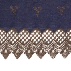 Jeansstoff mit Blumenstickerei - taupebraun