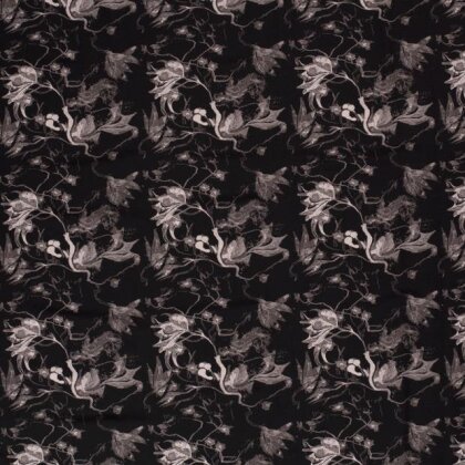 Polyesterjersey Antike Blumen -  schwarz