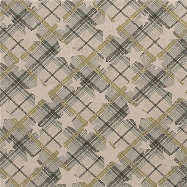 Interieurstoff grün kariert mit Sternen Leinen Optik
