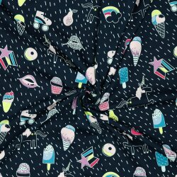 Baumwolljersey Neon Einhorn Party - dunkelblau