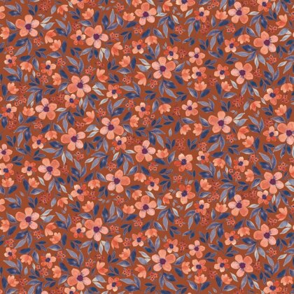 Baumwolljersey Digital Blumenblätter - rostorange