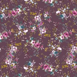 Baumwolljersey Digital Blumen - aubergine