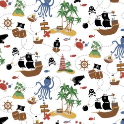 Baumwolljersey Organic Pirateninsel - weiß