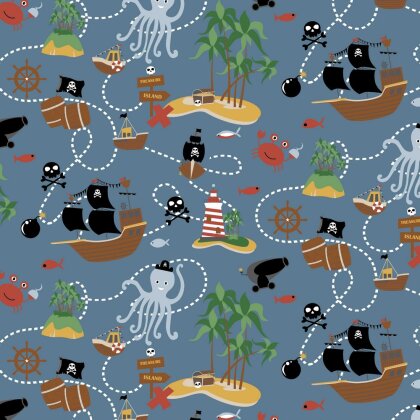 Baumwolljersey Organic Pirateninsel - jeansblau