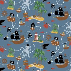 Baumwolljersey Organic Pirateninsel - jeansblau