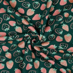 Baumwolljersey Glitzer Erdbeeren - smaragd