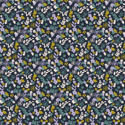 Baumwolljersey Organic kleine Blumen - dunkelblau