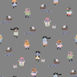 Baumwolljersey Digital Piratentiere - grau