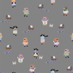 Baumwolljersey Digital Piratentiere - grau