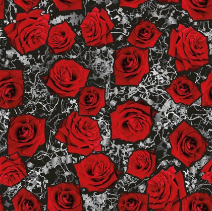 French Terry Digital Red Roses schwarz