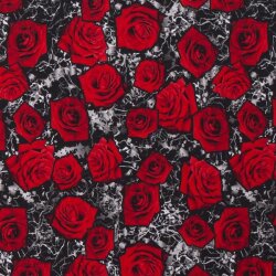 French Terry Digital rote Rosen schwarz