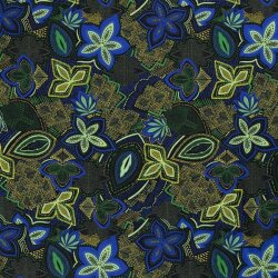 Baumwolljersey Digital gepunktete Blumen limette blau