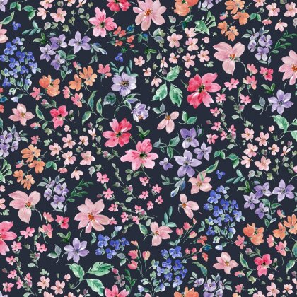 French Terry Digital Blumen - dunkelblau