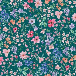 French Terry Digital Blumen - dunkelpetrol