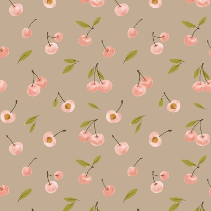 Baumwolljersey Digital Kirschen beige
