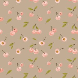 Baumwolljersey Digital Kirschen beige