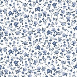 Baumwolljersey Digital Blumen - weiß/ blau