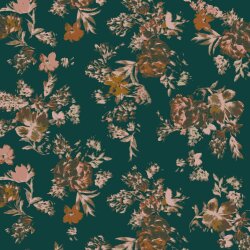 Baumwolljersey Digital Blumen - dunkelpetrol
