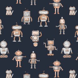Baumwolljersey Digital Roboter - dunkelblau