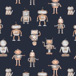 Baumwolljersey Digital Roboter - dunkelblau