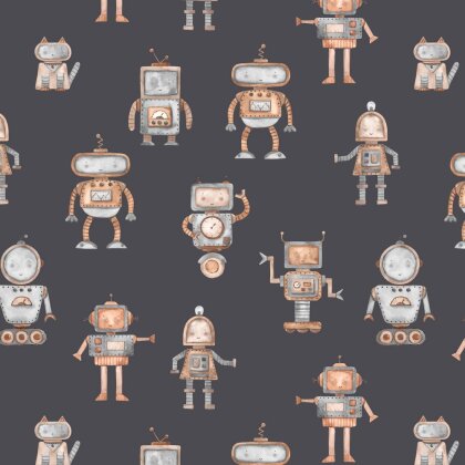 Baumwolljersey Digital Roboter - anthrazit