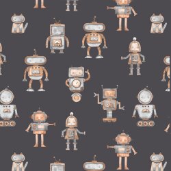 Baumwolljersey Digital Roboter - anthrazit