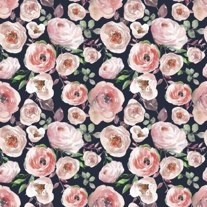Baumwolljersey Digital Rosen - dunkelblau