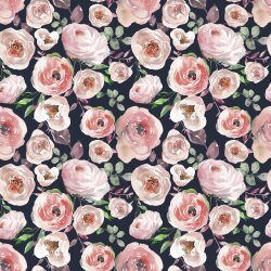 Baumwolljersey Digital Rosen - dunkelblau