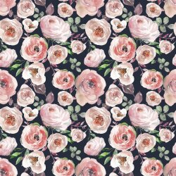 Baumwolljersey Digital Rosen - dunkelblau
