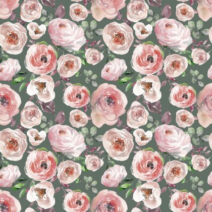 Baumwolljersey Digital Rosen - grünpetrol
