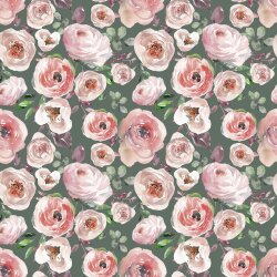 Baumwolljersey Digital Rosen - grünpetrol