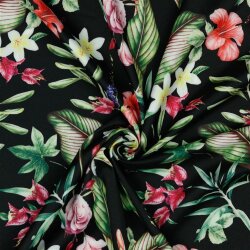 Polyesterjersey Hibiskusblüte - schwarz