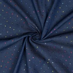 Jeansstoff bunte Glitzerherzen - dunkel jeansblau