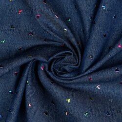 Jeansstoff bunte Glitzerherzen - dunkel jeansblau