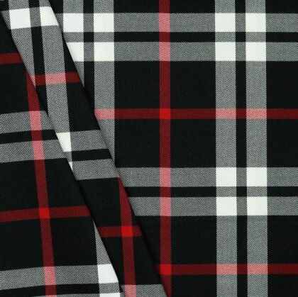 Gabardine Schottenkaro Stretch - schwarz/weiss/rot