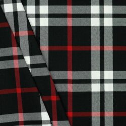 Gabardine Schottenkaro Stretch - schwarz/weiss/rot