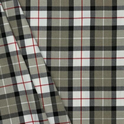 Gabardine Schottenkaro Stretch - taupe/schwarz/rot