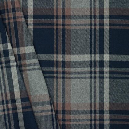 Gabardine Schottenkaro Stretch - dunkelblau/grau/rost