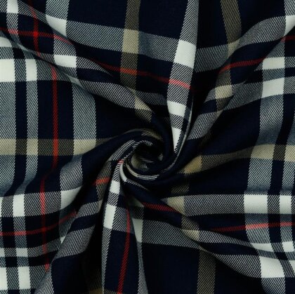 Gabardine Schottenkaro Stretch - dunkelblau/weiss/kamel/rot