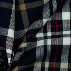 Gabardine Schottenkaro Stretch - dunkelblau/weiss/kamel/rot