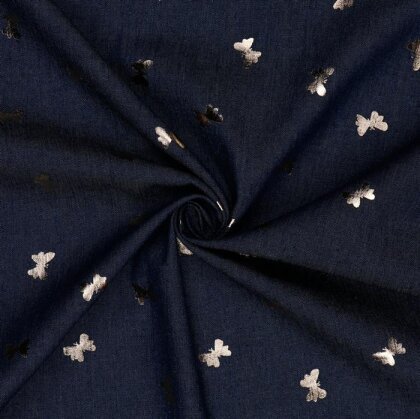 Jeansstoff goldene Schmetterlinge - dunkelblau