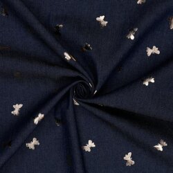 Jeansstoff goldene Schmetterlinge - dunkelblau