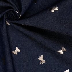 Jeansstoff goldene Schmetterlinge - dunkelblau