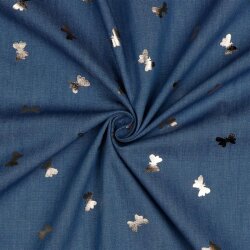 Jeansstoff goldene Schmetterlinge - jeansblau