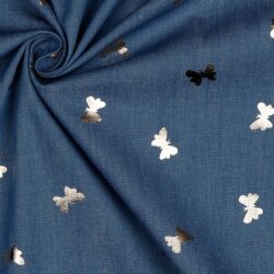 Jeansstoff goldene Schmetterlinge - jeansblau