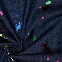 Jeansstoff buntes Einhorn - dunkelblau