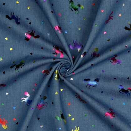 Jeansstoff buntes Einhorn - jeansblau